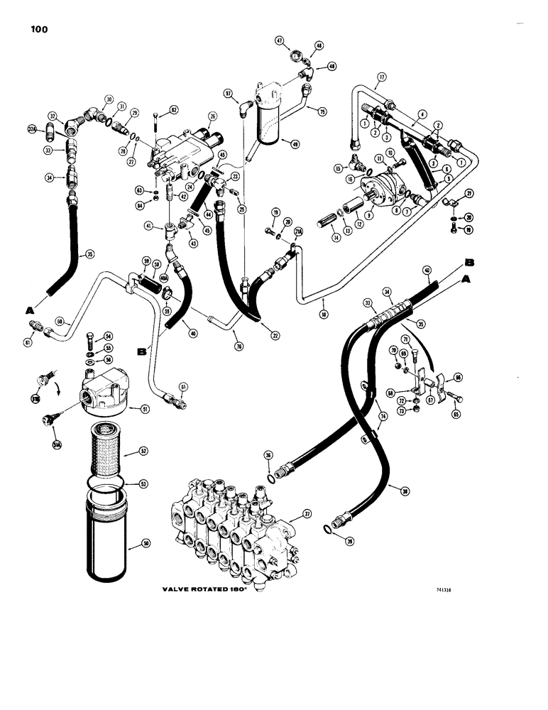 Схема запчастей Case 26 - (100) - BASIC BACKHOE HYDS., BACKHOE S/N 5220992 & AFTER, WITH HYD. OIL FILTER HOUSING DOWN, FOR 480 B TRAC. 