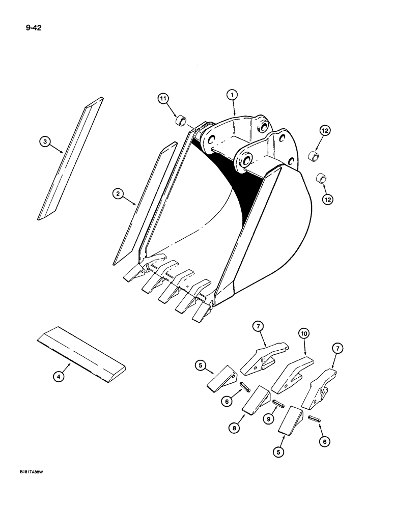 Схема запчастей Case 26D - (9-42) - BACKHOE BUCKET, INCLUDES BUCKET TEETH, TRENCHING BUCKET - 