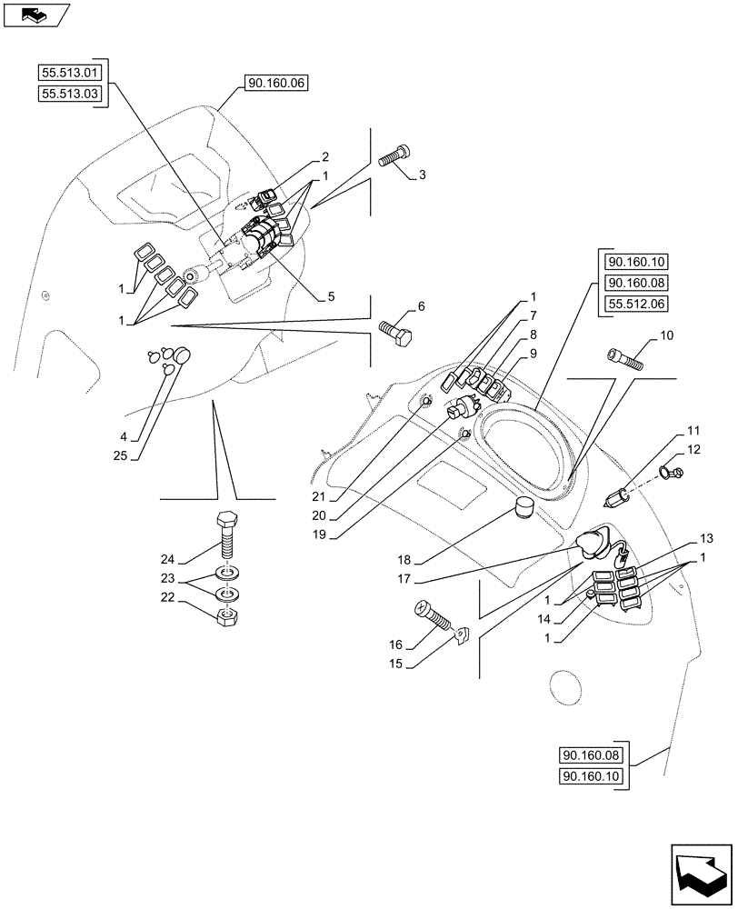 Схема запчастей Case 590SN - (55.512.05) - ELECTRICAL - SIDE CONSOLE, S AND H TYPE TRANSMISSION (55) - ELECTRICAL SYSTEMS