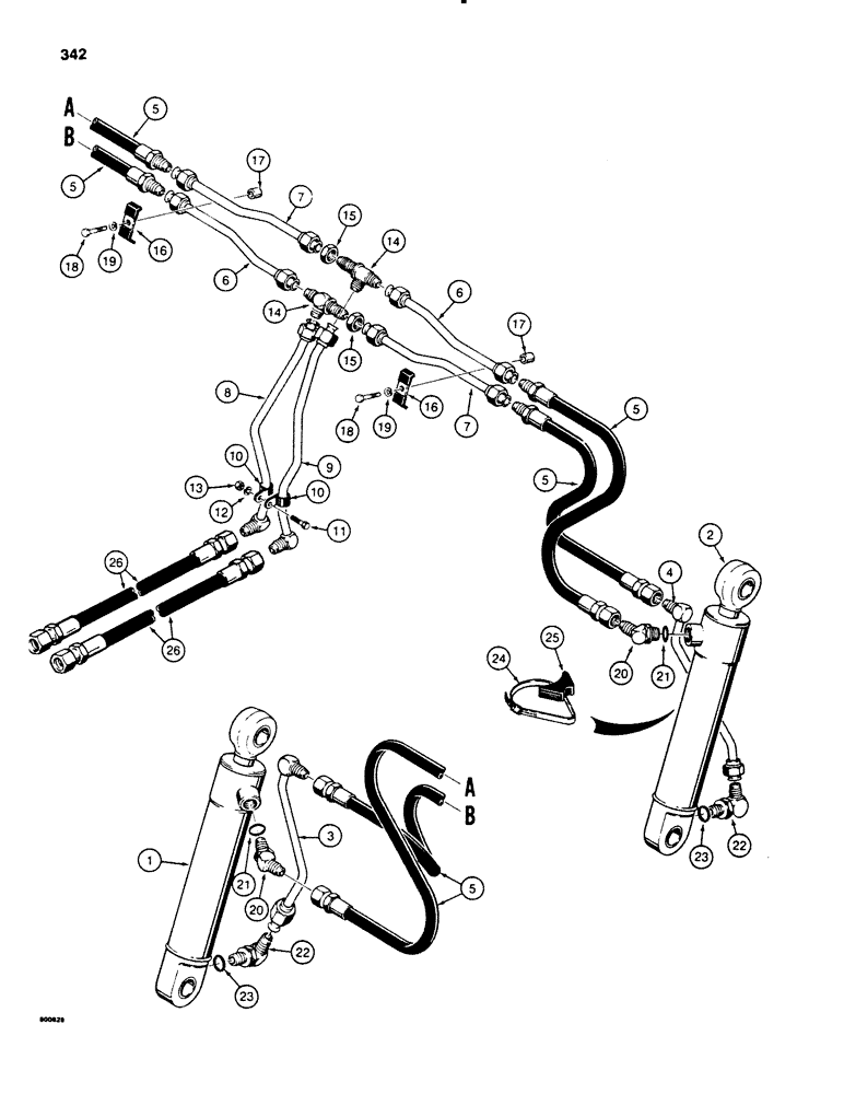 Схема запчастей Case 580SE - (342) - LOADER CLAM CYLINDER HYDRAULIC CIRCUIT (08) - HYDRAULICS