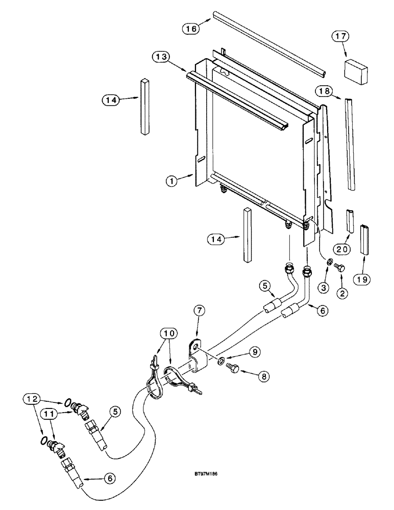 Схема запчастей Case 580L - (6-020) - TRANSMISSION COOLING SYSTEM, MODELS W/O AIR CONDITIONING (W/ FLARED FITTINGS AT COOLER) (06) - POWER TRAIN