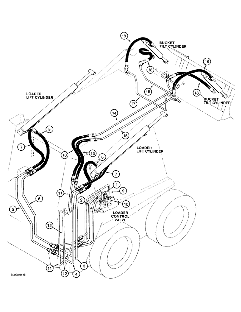 Схема запчастей Case 1818 - (1-10) - PICTORIAL INDEX, LOADER LIFT AND BUCKET TILT HYDRAULICS (00) - PICTORIAL INDEX