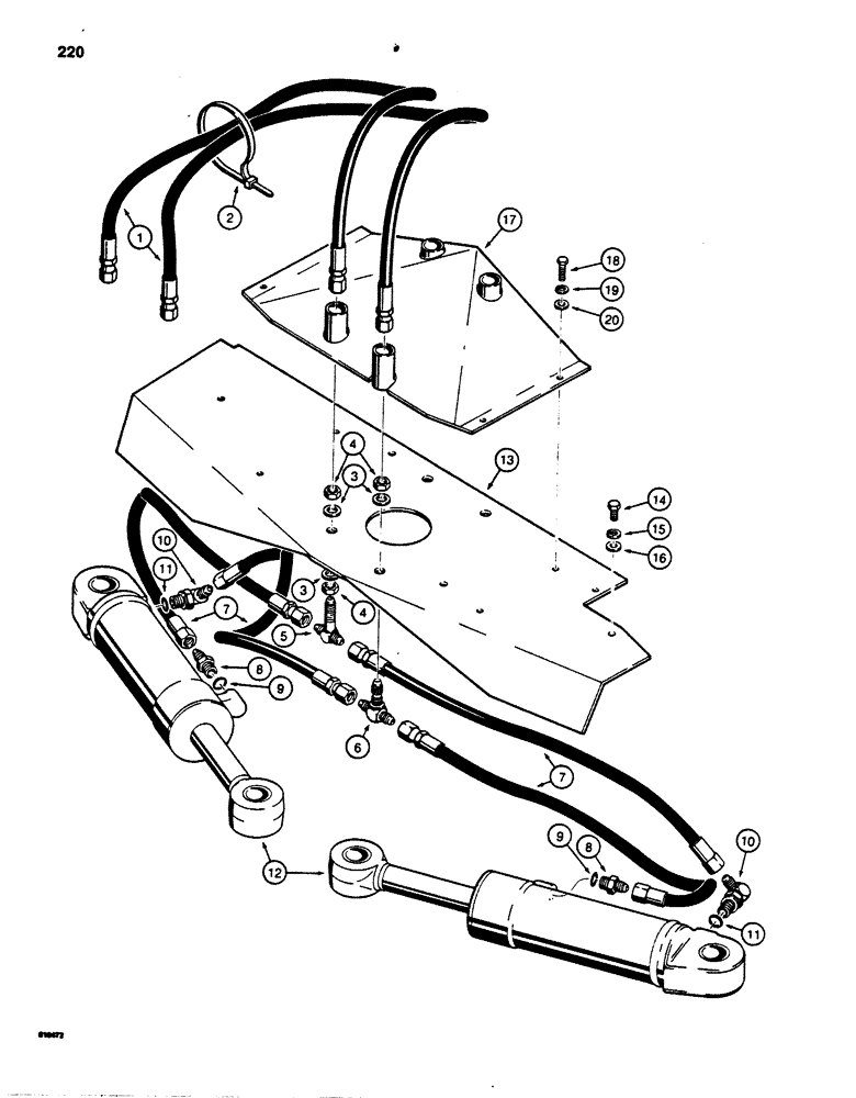 Схема запчастей Case 850B - (220) - *DOZER ANGLE HYDRAULIC CIRCUIT, GRILLE TO CYLINDERS (07) - HYDRAULIC SYSTEM