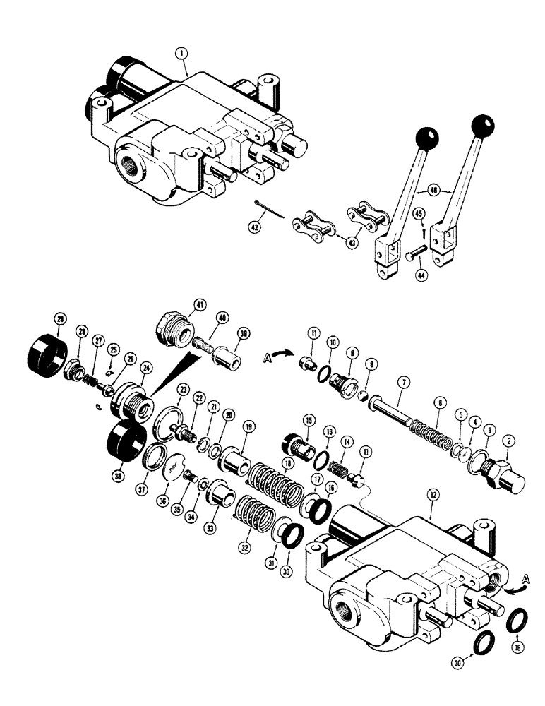 Схема запчастей Case 480CK - (62) - D28489 LOADER CONTROL VALVE AND LEVERS (35) - HYDRAULIC SYSTEMS