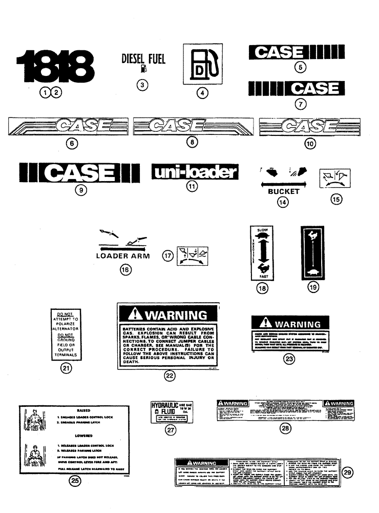 Схема запчастей Case 1818 - (9-20) - DECALS (09) - CHASSIS/ATTACHMENTS