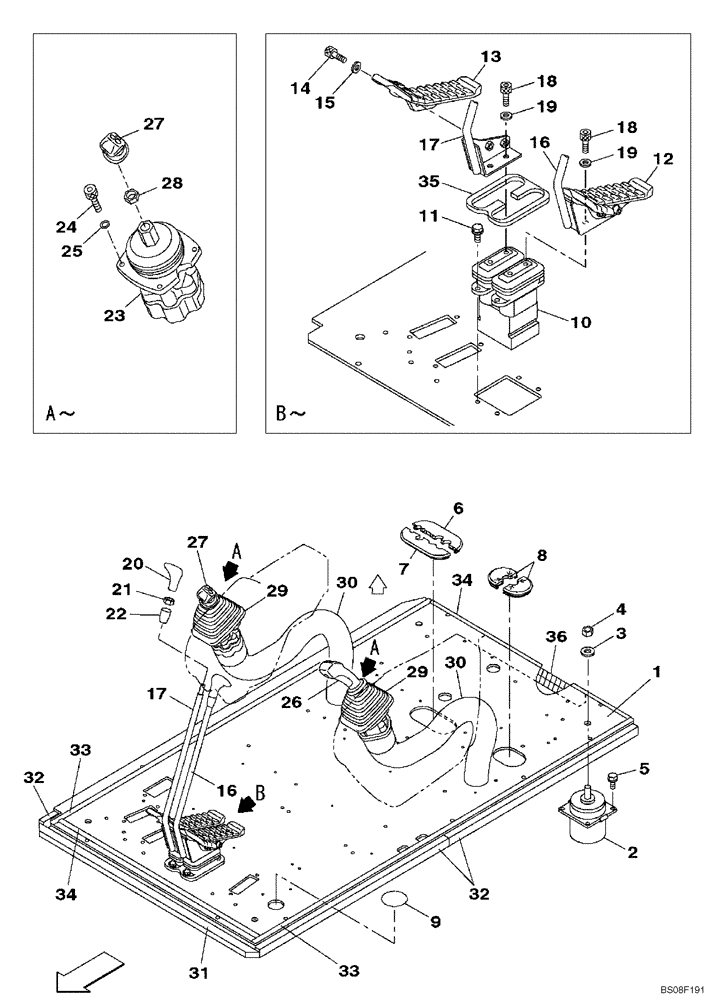 Схема запчастей Case CX470B - (09-10) - CONTROLS - OPERATORS COMPARTMENT (09) - CHASSIS