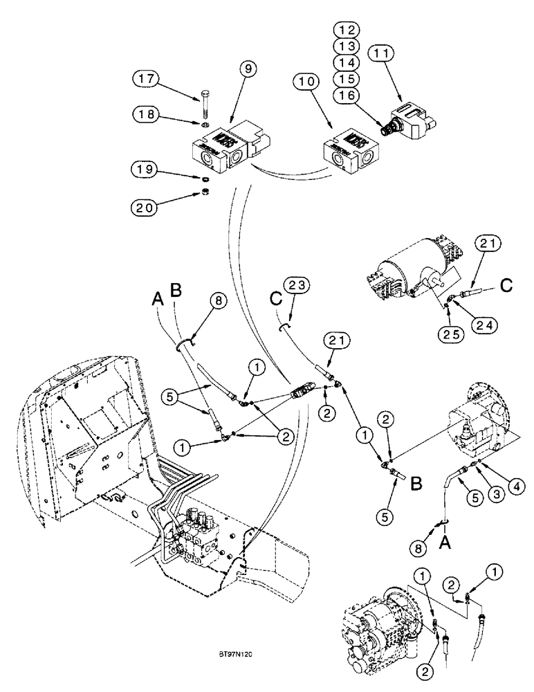 Схема запчастей Case 590SL - (6-156) - REAR AXLE DIFFERENTIAL LOCK, CHASSIS MOUNTED DIFFERENTIAL LOCK SOLENOID VALVE (06) - POWER TRAIN