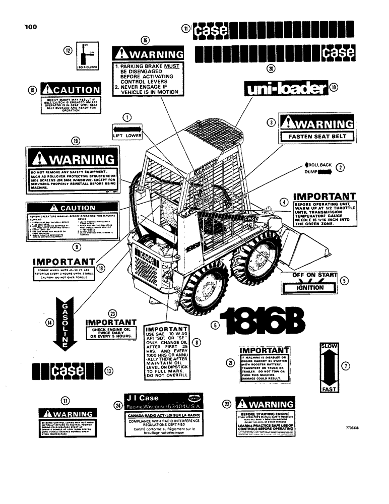 Схема запчастей Case 1816B - (99A) - DECALS, USED BEFORE SERIAL NO. 9845532 (90) - PLATFORM, CAB, BODYWORK AND DECALS