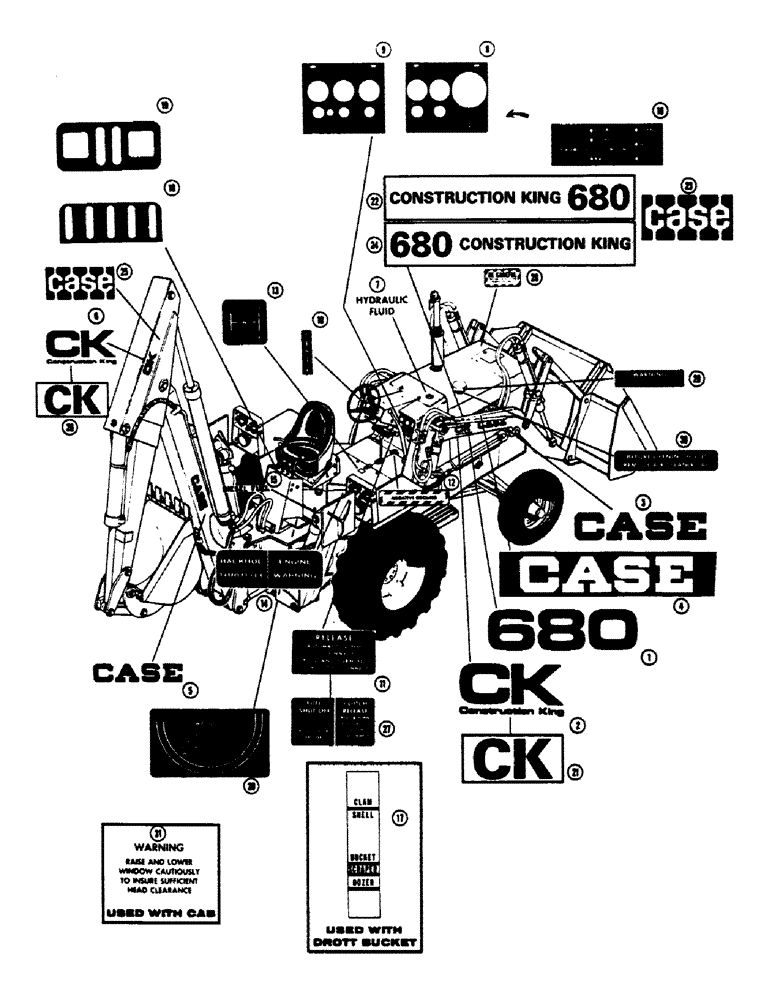 Схема запчастей Case 680CK - (202) - DECALS (90) - PLATFORM, CAB, BODYWORK AND DECALS