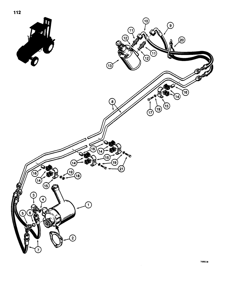 Схема запчастей Case 586D - (112) - STEERING HYDRAULIC CIRCUIT, STEERING PUMP TO STEERING CONTROL VALVE, 2WD MODELS BEF TRAC PIN 9879000 (41) - STEERING