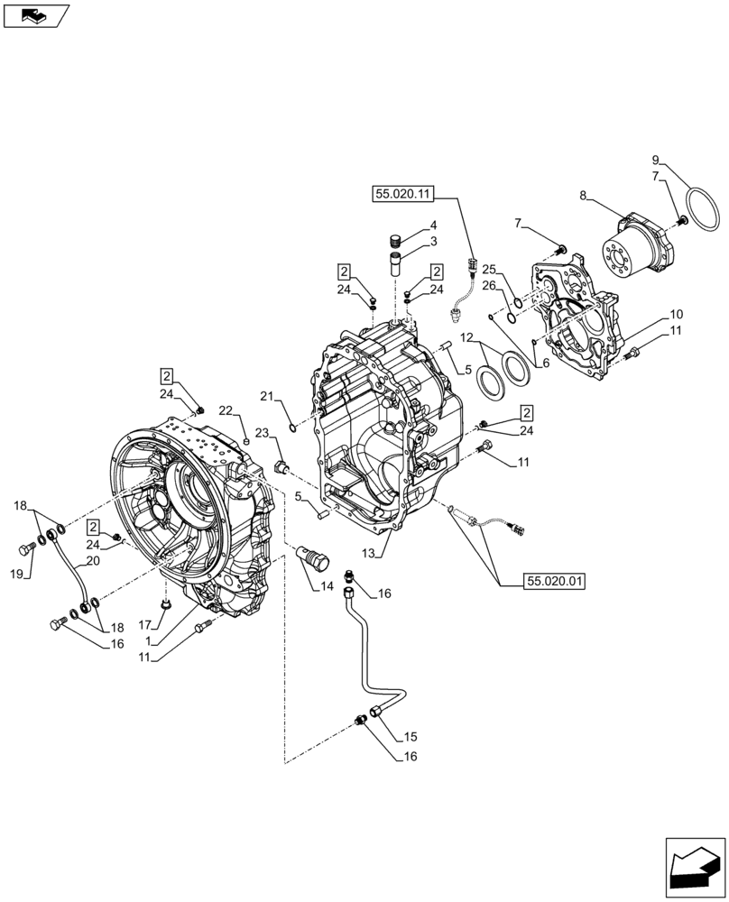 Схема запчастей Case 590SN - (21.113.0401) - VAR - 423061 - TRANSMISSION - 4WD POWERSHIFT S TYPE- HOUSING (21) - TRANSMISSION