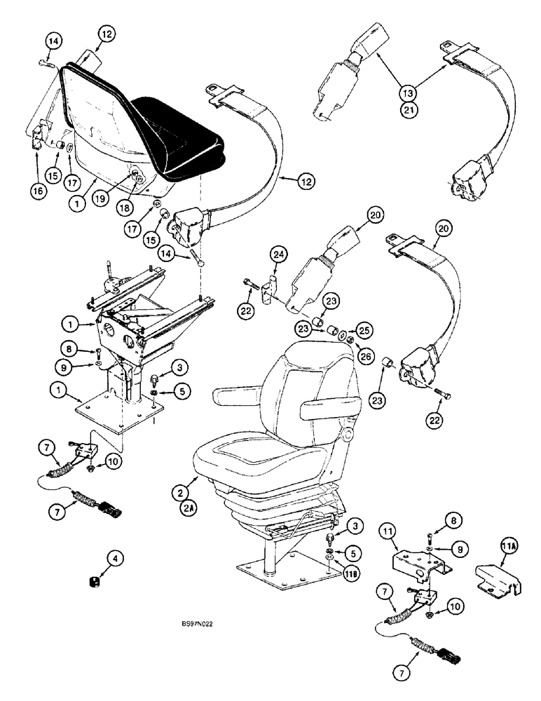 Схема запчастей Case 590SL - (9-67) - SEATS AND MOUNTING PARTS, SEAT BELT MOUNTING - STANDARD SEAT (09) - CHASSIS/ATTACHMENTS