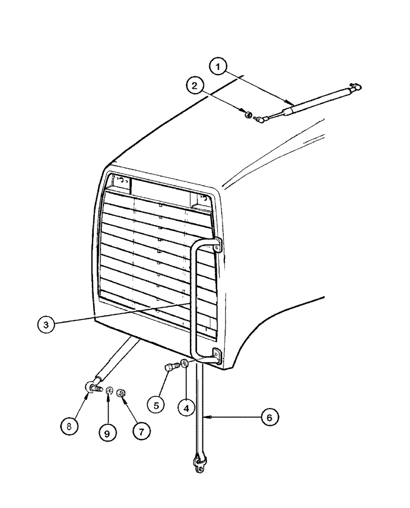 Схема запчастей Case 865 DHP - (9-046) - ENGINE HOOD - DAMPER AND BRACKET (09) - CHASSIS