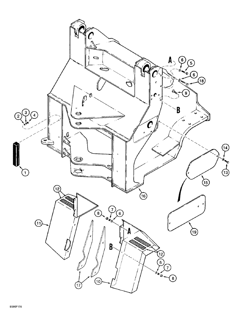 Схема запчастей Case 621B - (9-038) - FRONT FRAME AND FENDERS, XT LOADER, PRIOR TO P.I.N. JEE0041109 (09) - CHASSIS/ATTACHMENTS