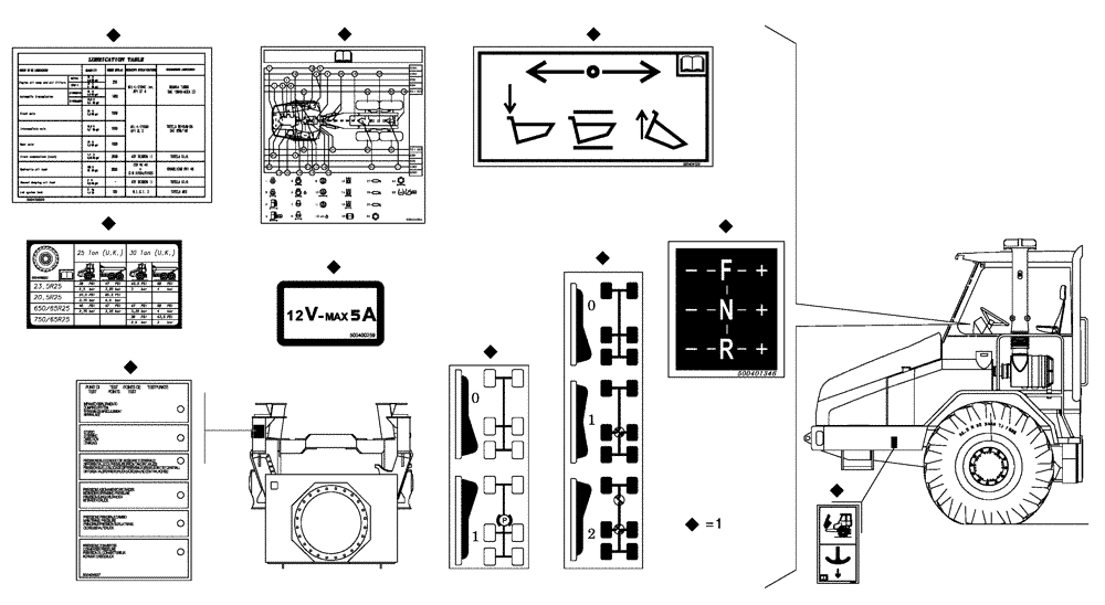 Схема запчастей Case 330 - (98A07030680[02]) - DECALS - USA TYPE - BLACK LABELS (19) - OPTIONS