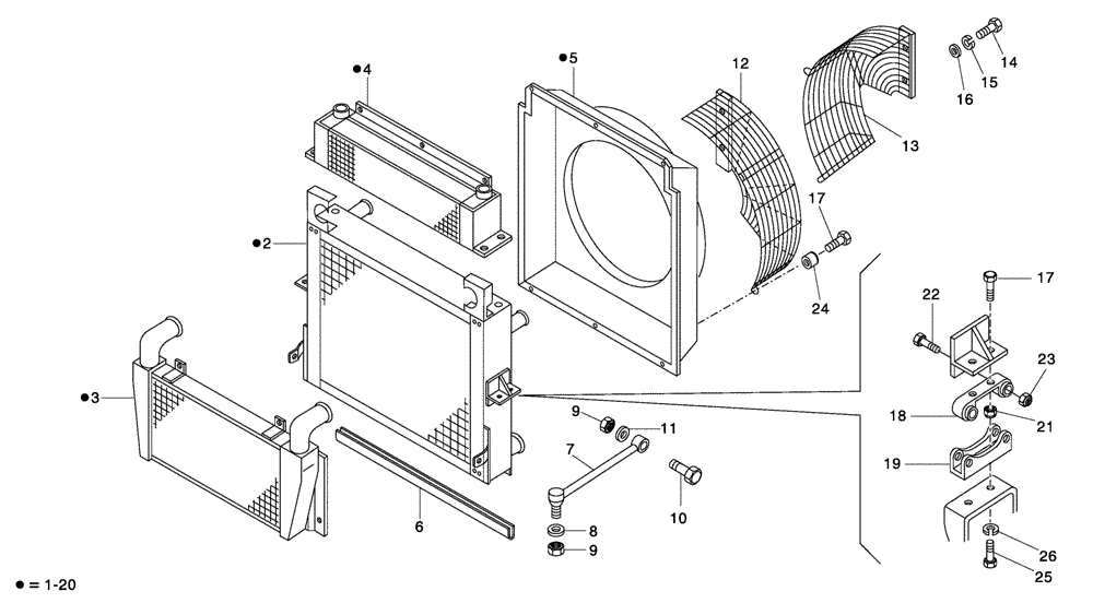 Схема запчастей Case 330 - (04A00020609[03]) - ENGINE COOLING SYSTEM - RADIATOR (87587409) (01) - ENGINE