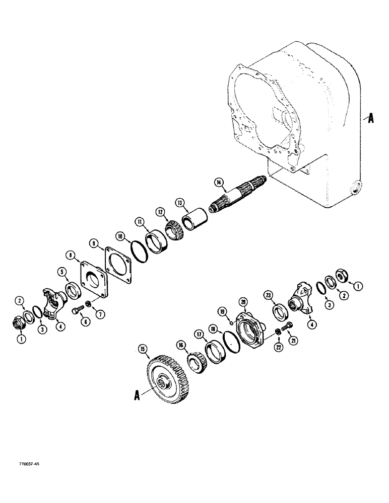 Схема запчастей Case W36 - (6-244) - TRANSMISSION, OUTPUT SHAFT - FRONT AND REAR, CLARK TRANS. NOS.13.1HR28421-17 AND -18 (06) - POWER TRAIN