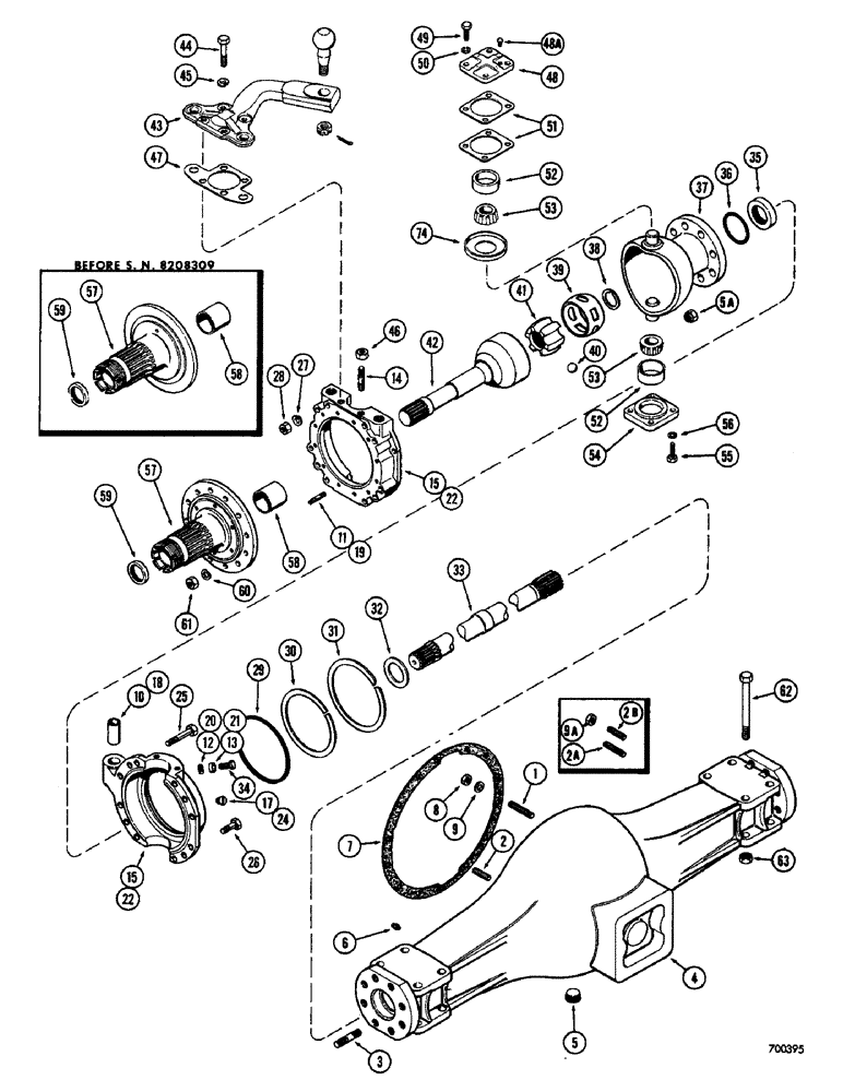 Схема запчастей Case W8B - (178) - A56467 AND L15395 REAR STEERING AXLES, AXLE HOUSING AND STEERING (04) - UNDERCARRIAGE