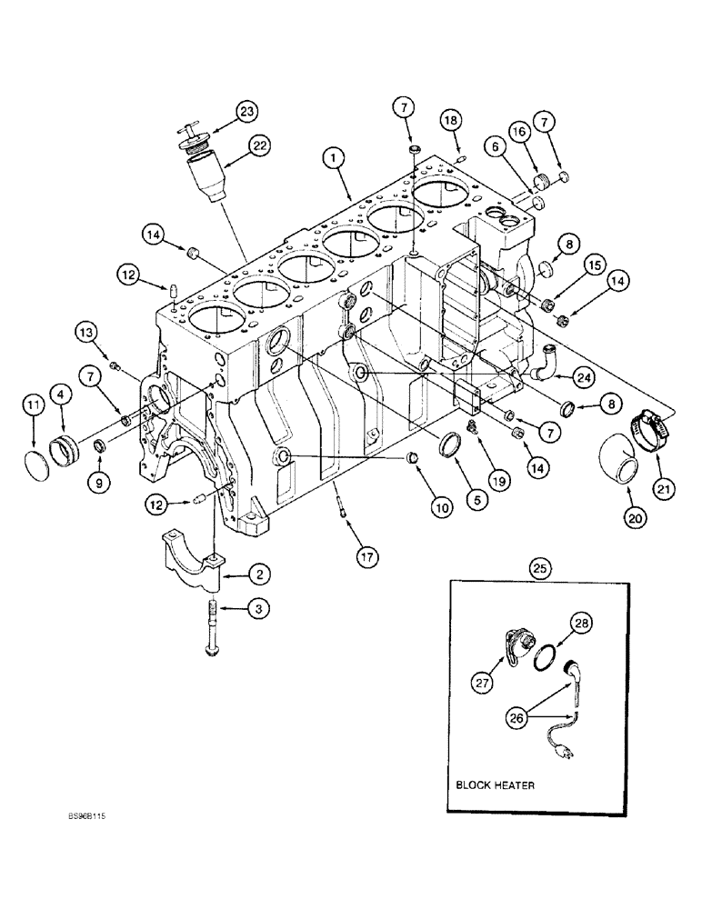 Схема запчастей Case 1150E - (2-060) - CYLINDER BLOCK, 6T-830 ENGINE, SIX PISTON COOLING NOZZLES, PRIOR ENG SN 44487830 (02) - ENGINE