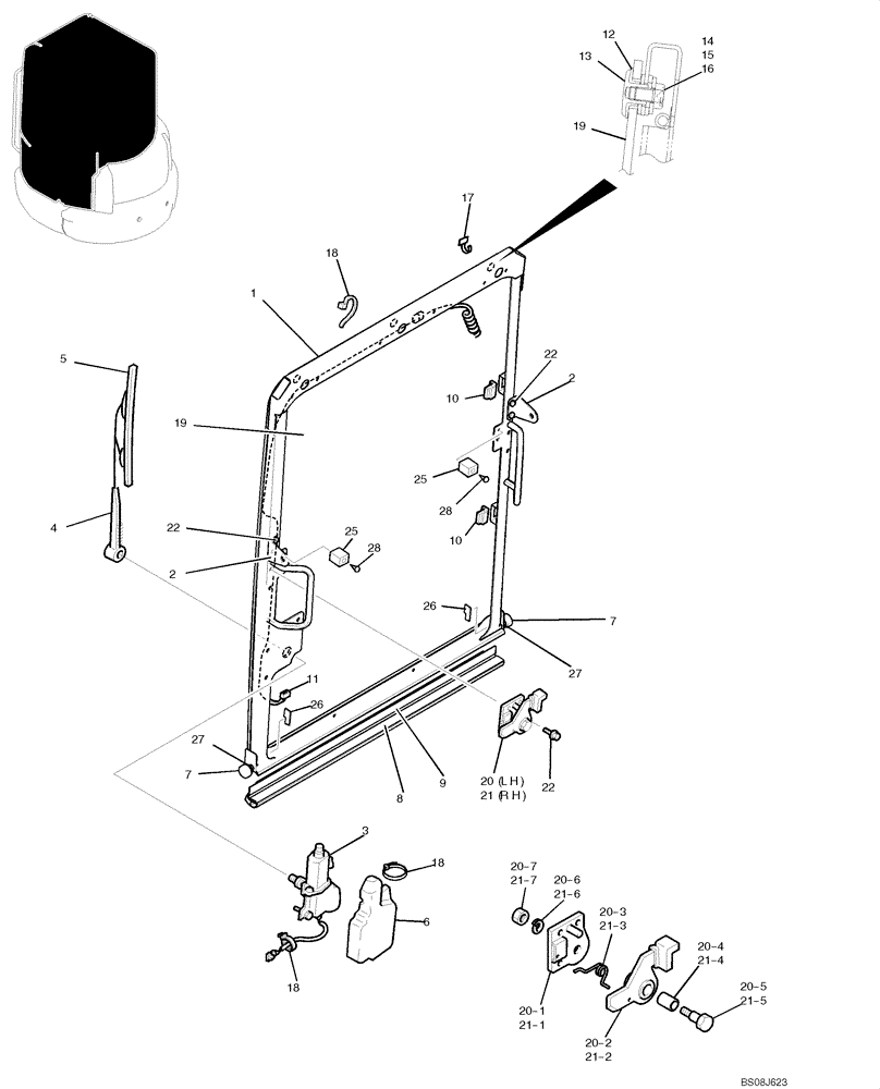 Схема запчастей Case CX50B - (01-056) - WINDOW ASSY, FRONT (PW50C00002F1) (05) - SUPERSTRUCTURE