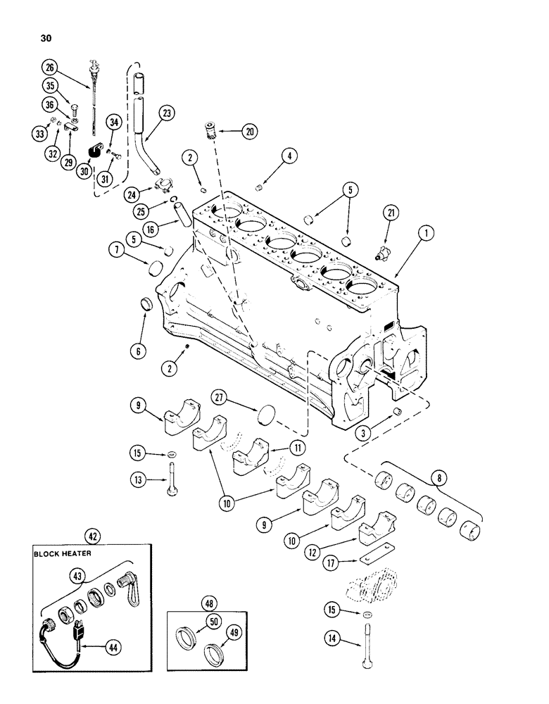 Схема запчастей Case 1155D - (030) - CYLINDER BLOCK, 504BD AND 504BDT DIESEL ENGINES (02) - ENGINE