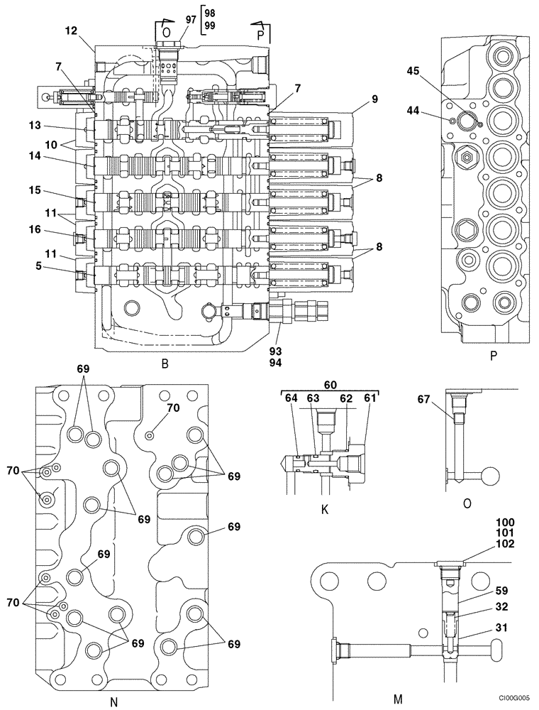 Схема запчастей Case CX210 - (08-40C) - VALVE ASSY - CONTROL (08) - HYDRAULICS