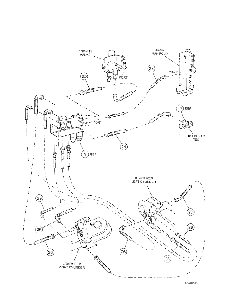 Схема запчастей Case 686G - (8-52A) - STABILIZER HYDRAULICS (ASN 686G JFE0000662; BTW 686GXR JFE0001500 - 1848; 688G JFE0003500 - 3613) (08) - HYDRAULICS