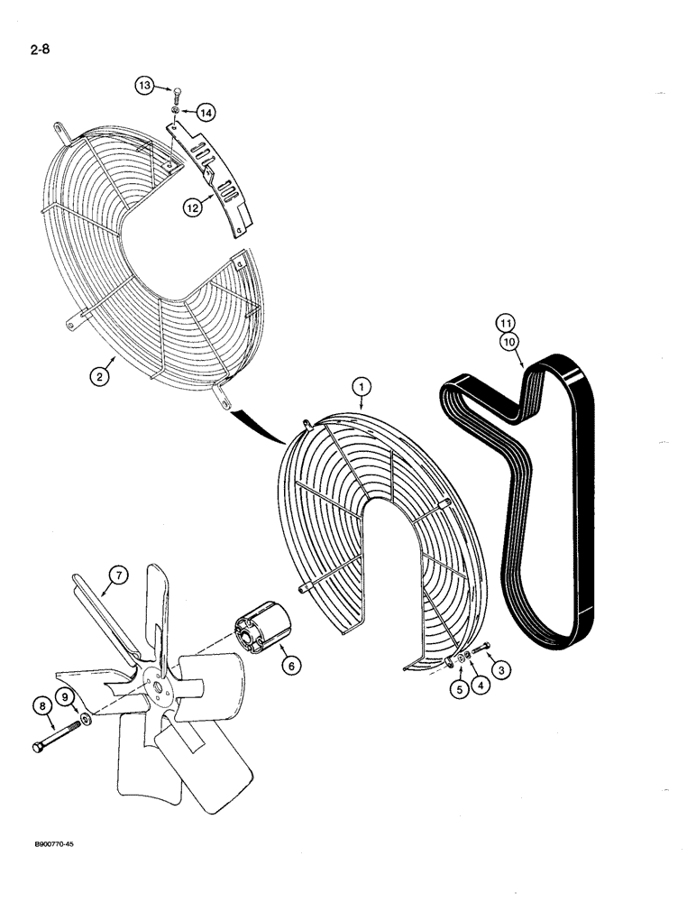 Схема запчастей Case 721 - (2-08) - FAN AND FAN BELTS, P.I.N. JAK0022432 AND AFTER (02) - ENGINE