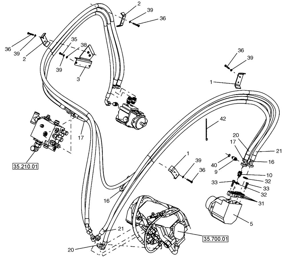 Схема запчастей Case DV210 - (35.310.02) - REAR HYDRAULIC DRUM LINES (GROUP 310-ND142624) (35) - HYDRAULIC SYSTEMS