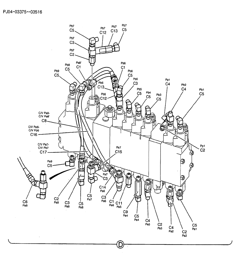 Схема запчастей Case CX50B - (02-044) - CONTROL LINES, REMOTE (MULTI) P/N PY06H00008F1 (05) - SUPERSTRUCTURE