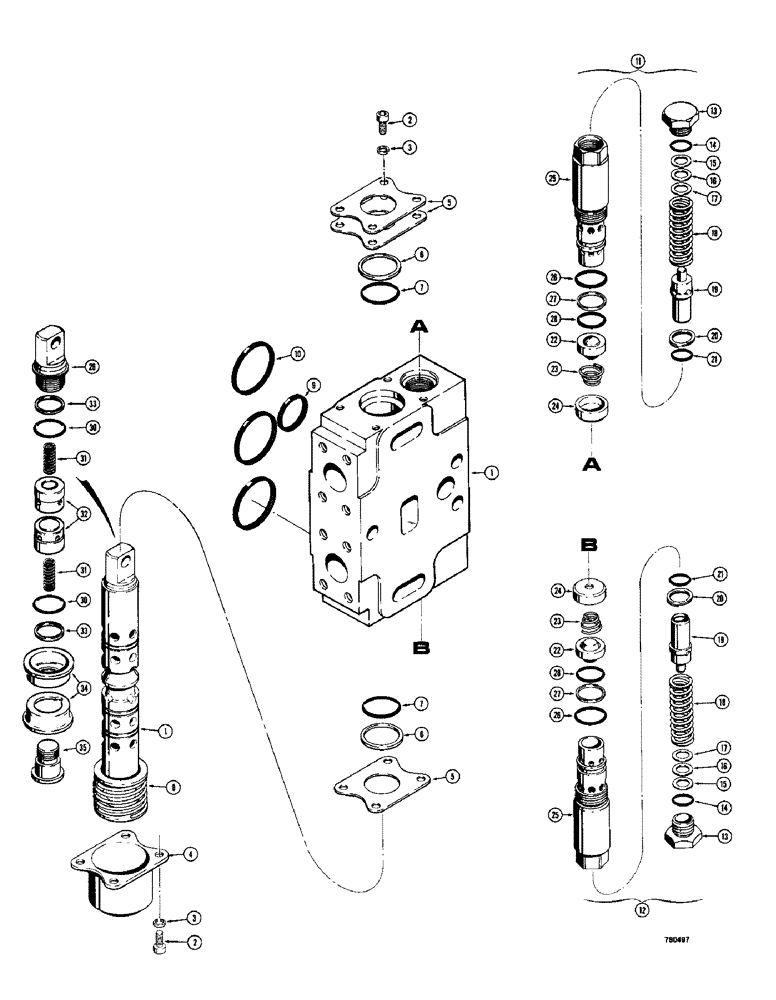 Схема запчастей Case 780 - (380) - BACKHOE CONTROL VALVE, D55249 BOOM SECTION (08) - HYDRAULICS