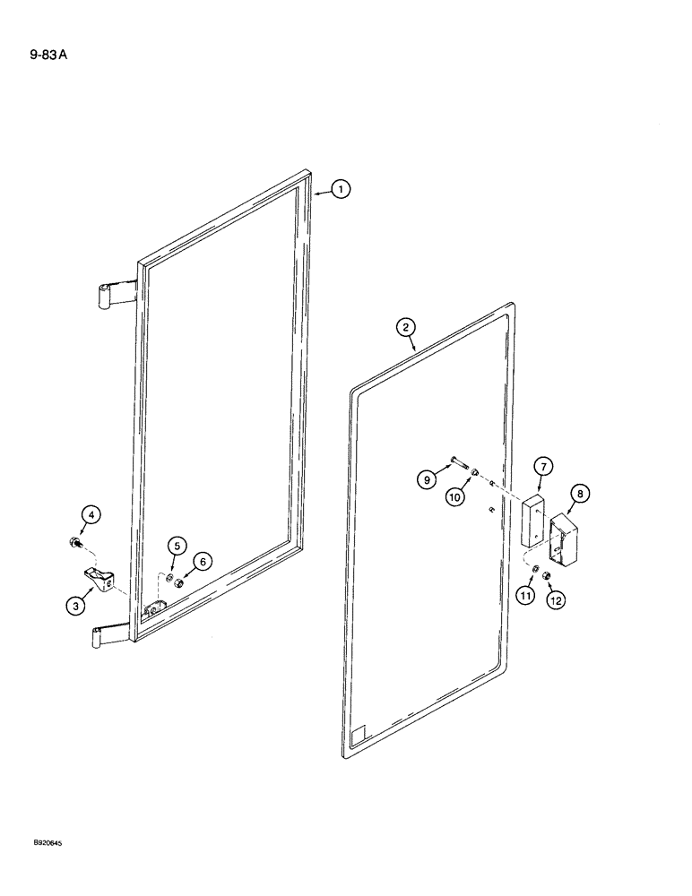 Схема запчастей Case 721 - (9-083A) - CAB DOOR WINDOW, CABS WITH PLASTIC LATCH FOR WINDOW (09) - CHASSIS/ATTACHMENTS