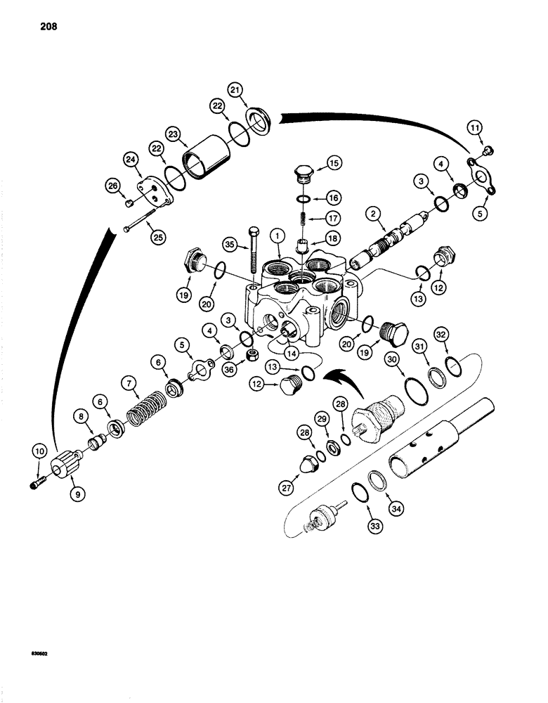 Схема запчастей Case 1280 - (208) - ONE SPOOL CONTROL VALVE (07) - HYDRAULIC SYSTEM