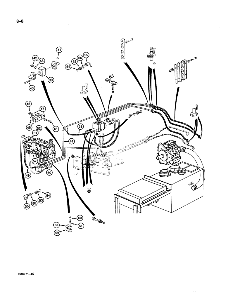 Схема запчастей Case 125B - (8-008) - HYDRAULIC PUMP LINES, P.I.N. 74251 THROUGH 74400 (08) - HYDRAULICS