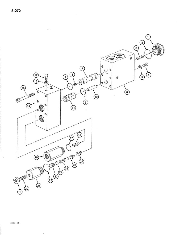 Схема запчастей Case 170B - (8-272) - PARALLEL SUPPLY CONTROL VALVE, FOR ARM CIRCUIT, P.I.N. 74341THRU 74456 (08) - HYDRAULICS