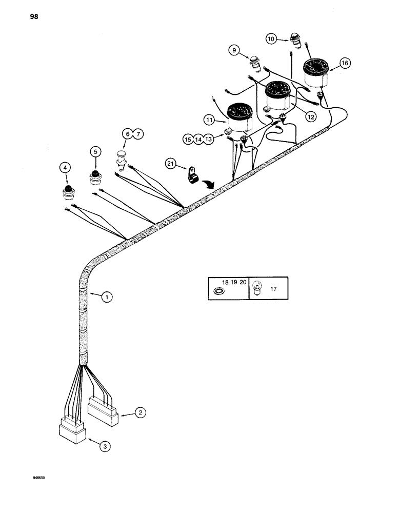 Схема запчастей Case 880C - (098) - ELECTRICAL HARNESS - RIGHT-HAND CONSOLE, PIN 6205236 AND AFTER (06) - ELECTRICAL SYSTEMS