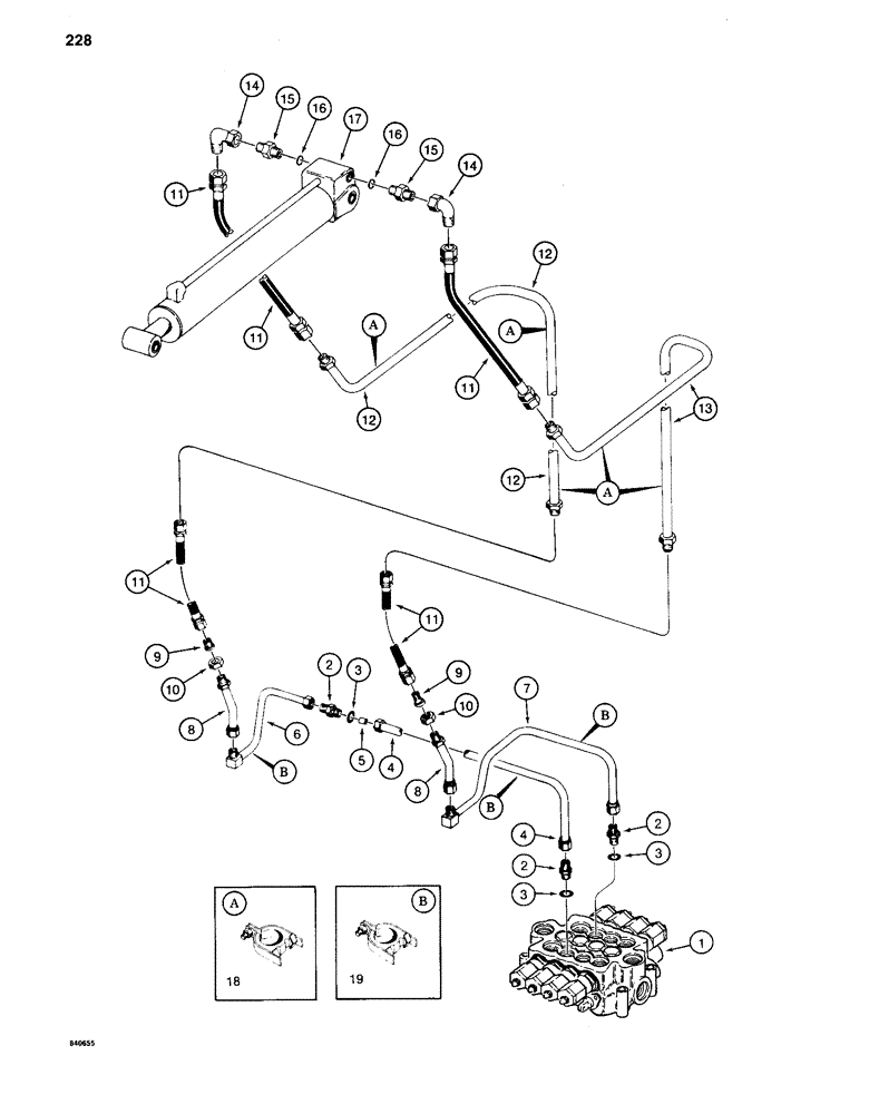 Схема запчастей Case 880C - (228) - ARM CYLINDER LINES FOR Y BOOM, BEFORE PIN 6205456 (07) - HYDRAULIC SYSTEM