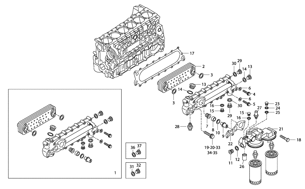 Схема запчастей Case 340 - (01A02010239[001]) - ENGINE - HEAT EXCHANGER (10) - ENGINE