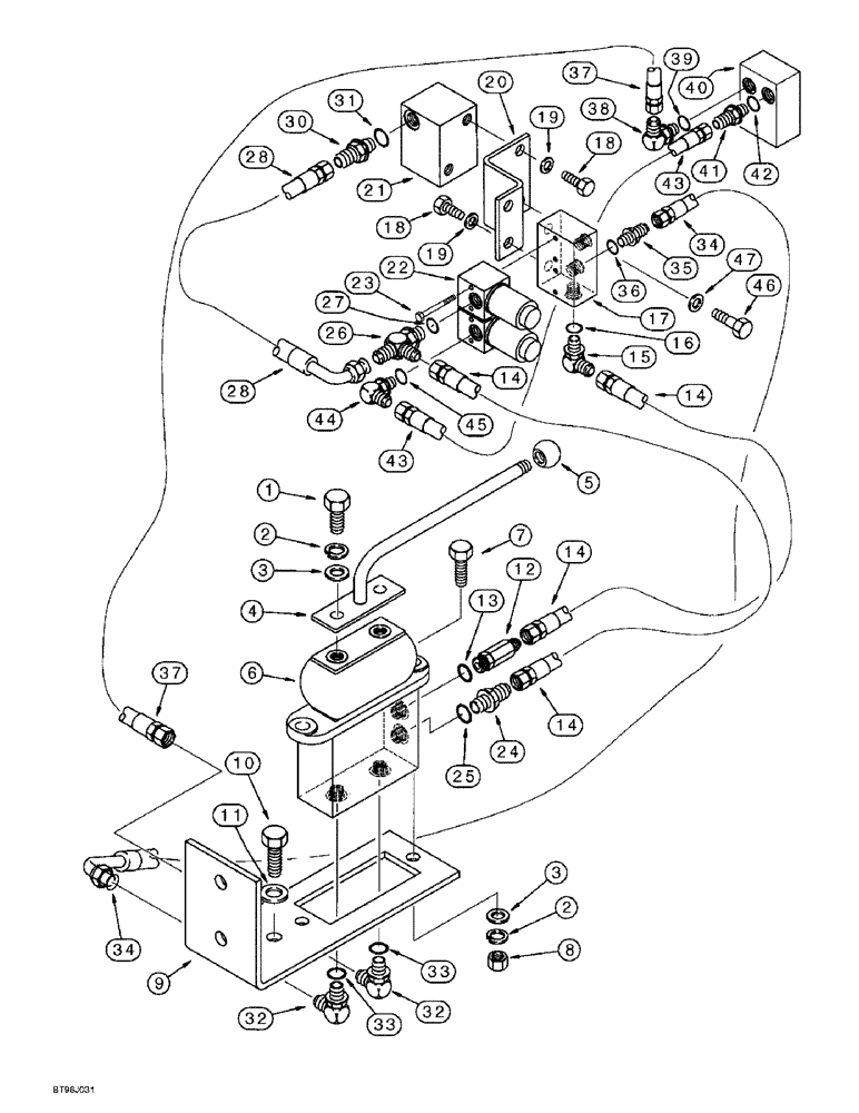 Схема запчастей Case 9060B - (8-198) - COUNTERWEIGHT REMOVAL HYDRAULICS, CONTROL VALVE AND MOUNTING (08) - HYDRAULICS