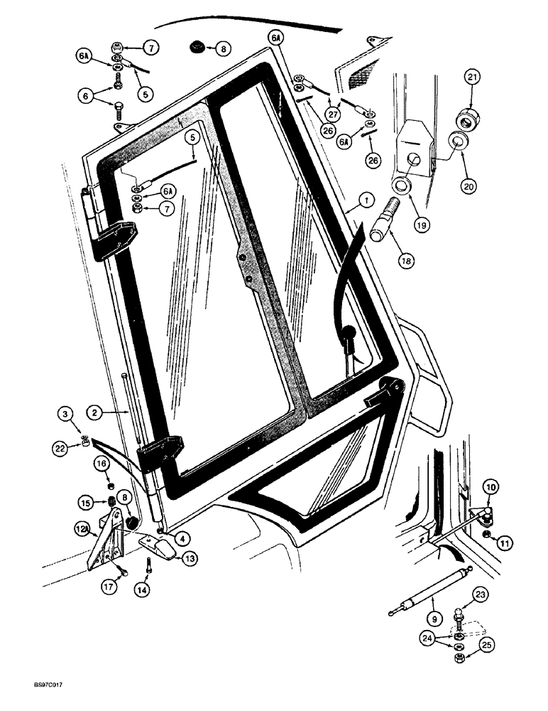 Схема запчастей Case 570LXT - (9-132) - LEFT-HAND AND RIGHT-HAND CAB DOOR MOUNTING (09) - CHASSIS/ATTACHMENTS