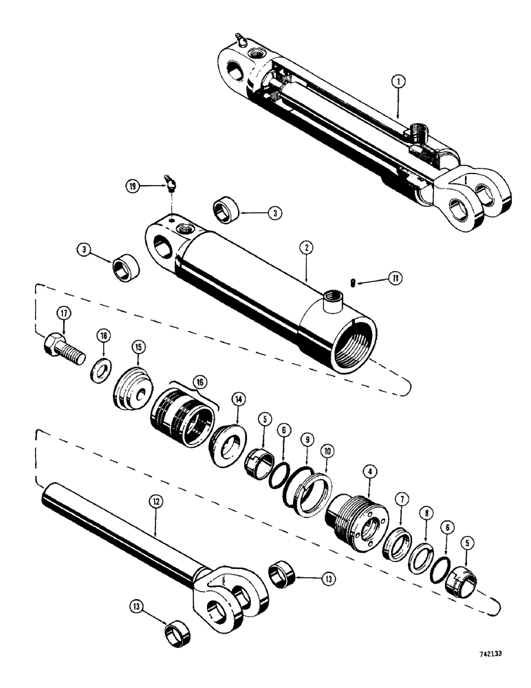 Схема запчастей Case 350 - (242) - D33123 LOADER HYDRA-LEVELING CYLINDER, HAS SPLIT INNER AND OUTER WIPERS (07) - HYDRAULIC SYSTEM