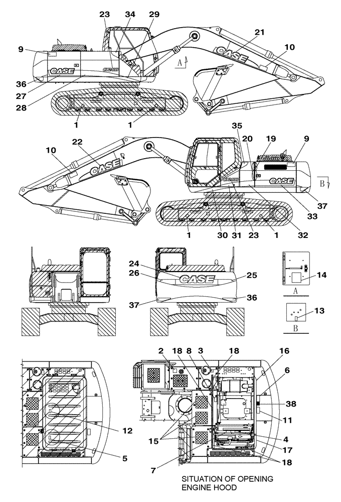 Схема запчастей Case CX240B - (09-60) - DECALS (09) - CHASSIS/ATTACHMENTS