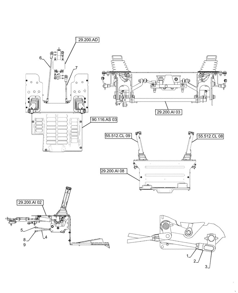 Схема запчастей Case SR175 - (29.200.AI[05]) - HAND CONTROLS, MANUAL MD FRAME (SR175, SV185) (29) - HYDROSTATIC DRIVE