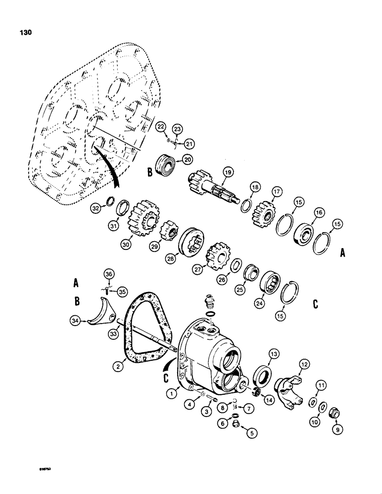 Схема запчастей Case 850C - (130) - TRANSMISSION RANGE SHIFT (03) - TRANSMISSION