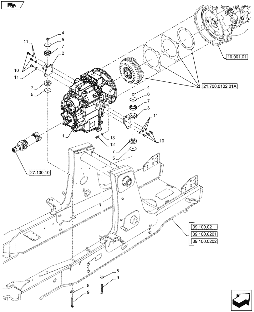 Схема запчастей Case 580SN WT - (21.113.11) - VAR - 423062 - TRANSMISSION, POWERSHIFT, 4WD (21) - TRANSMISSION