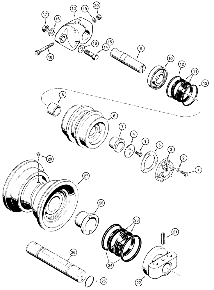 Схема запчастей Case 855E - (5-08) - TRACK ROLLER ASSEMBLIES, AND CARRIER ROLLER MOUNTING, R33965 CARRIER ROLLER AND MOUNTING (11) - TRACKS/STEERING