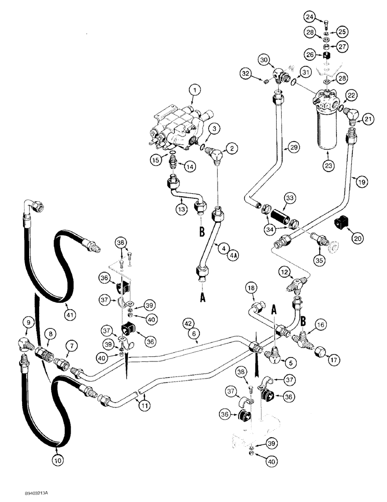 Схема запчастей Case 480F - (8-006) - EQUIPMENT HYDRAULIC SYSTEM, REAR EQUIPMENT AND RETURN LINES (08) - HYDRAULICS