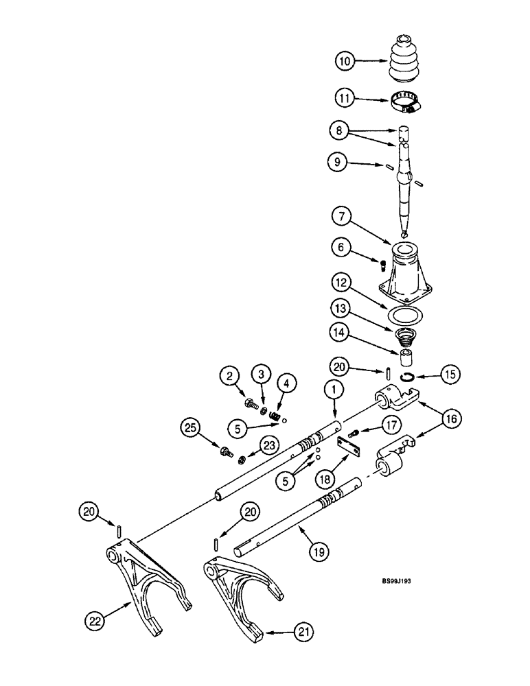 Схема запчастей Case 580L - (6-040) - TRANSMISSION ASSEMBLY, TRANSMISSION SHIFTER MECHANISM, TWO WHEEL OR FOUR WHEEL DRIVE (06) - POWER TRAIN