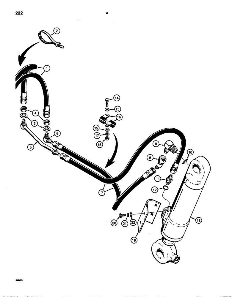 Схема запчастей Case 850B - (222) - *DOZER TILT HYDRAULIC CIRCUIT - GRILLE TO CYLINDER, **ANGLE TILT DOZER MODELS (07) - HYDRAULIC SYSTEM