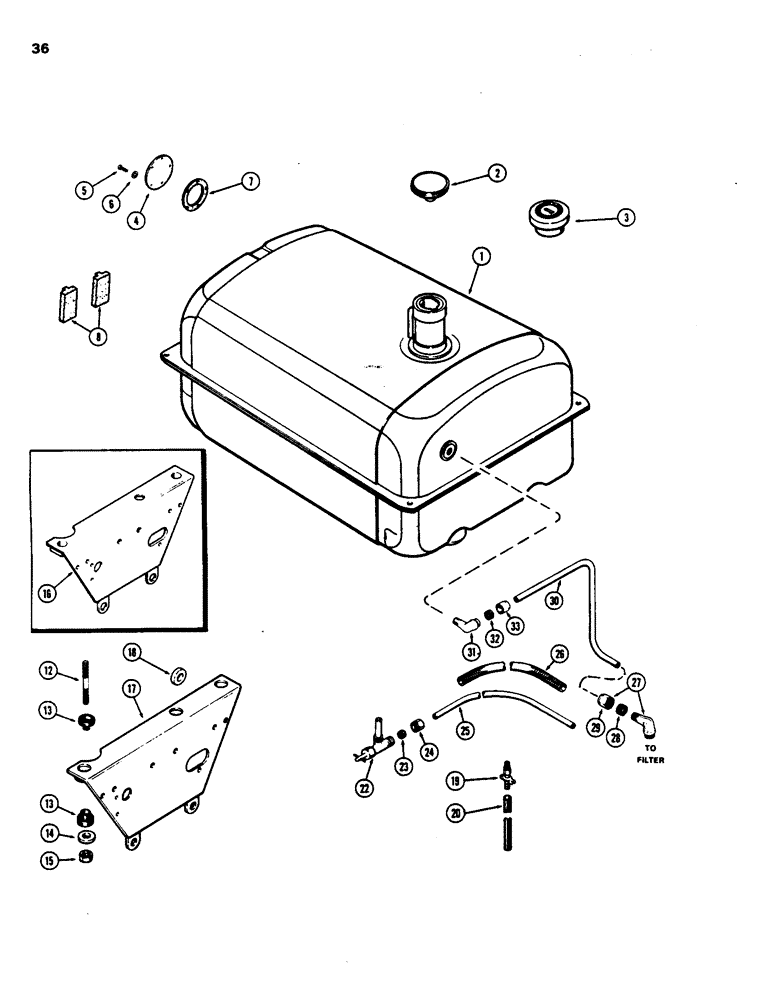 Схема запчастей Case 480B - (036) - FUEL TANK AND LINES, (188) DIESEL ENGINE 